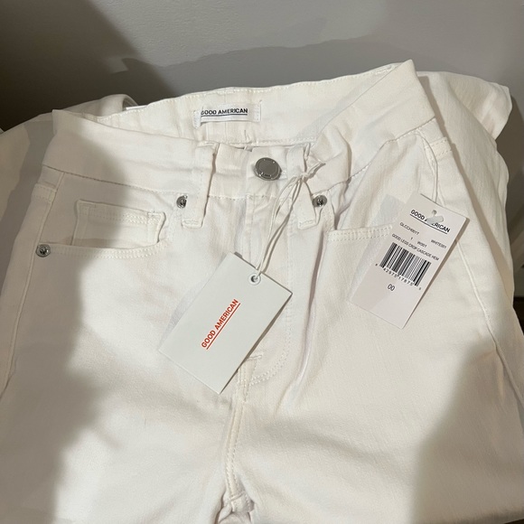 Good American Good Legs Crop Cascade Hem Jeans in White Denim Size 00 - Picture 4 of 6